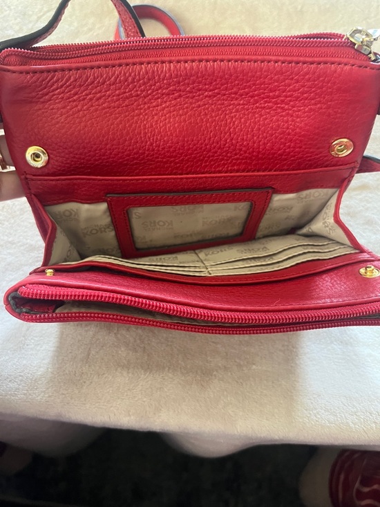 Michael Kors Red Leather Crossbody with Gold MK Emblem - Picture 5 of 9